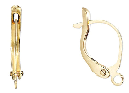 Gold Plated Brass Leverback Ear Wires, 17mm, Open Loop, 10 pcs