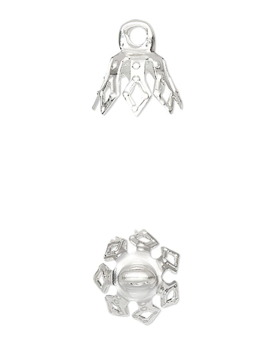 Silver Plated Brass Filigree Bell Bead Caps, 8x5.5mm, 100 pcs