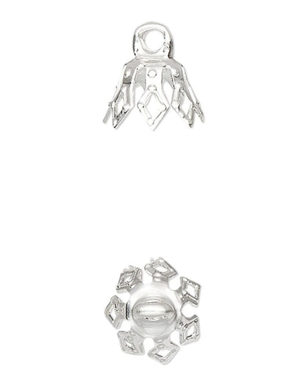 Silver Plated Brass Filigree Bell Bead Caps, 8x5.5mm, 100 pcs