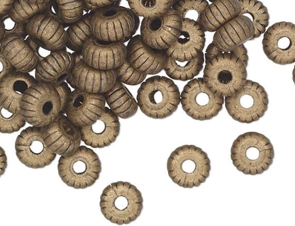 Antiqued Gold Plated Brass Corrugated Rondelle Beads, 4.5x2.4mm, 100 pcs