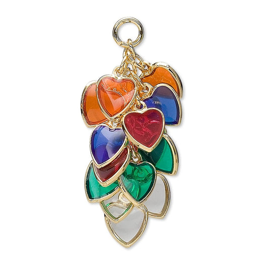 Gold Plated Epoxy Mixed Heart Cluster Drop Charms - 4 Clusters (60 charms)