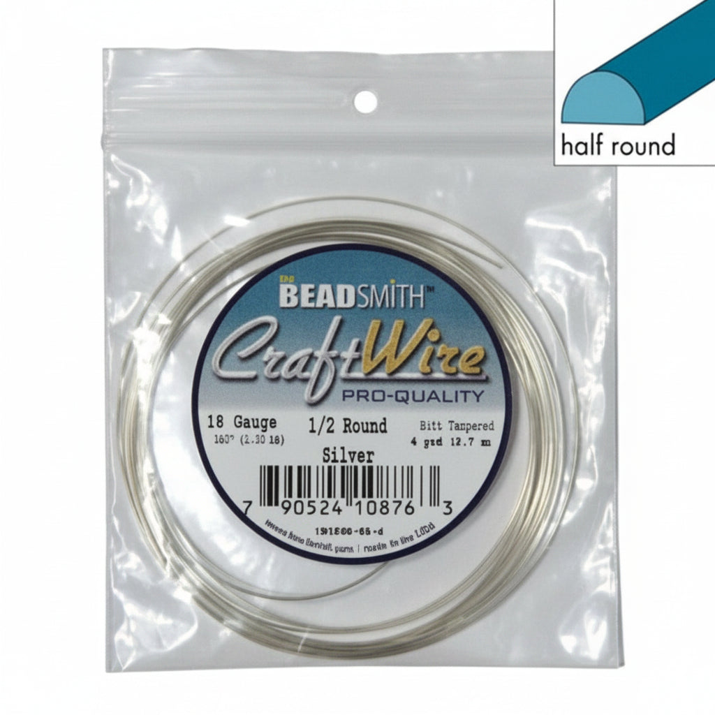 Beadsmith Non-Tarnish Silver Plated Copper Half Round Wire, 18 Gauge (1.02mm), 4 Yards
