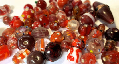 Lampworked Glass Bead Mix, Red Tones, 7x4mm–20x11mm, 3 oz (approx. 60–80 pcs)