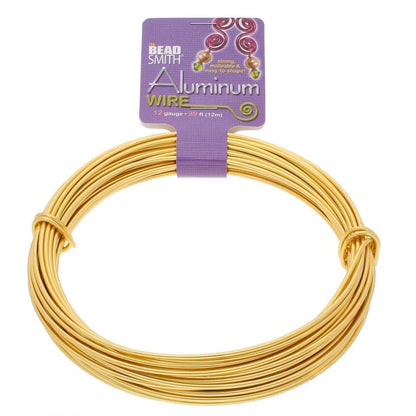 Beadsmith Light Gold Anodized Aluminum Wire, 12 Gauge (2mm), 39 Feet
