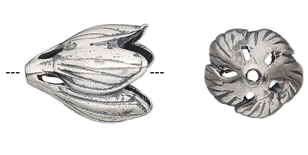 Antiqued Sterling Silver Flower Bead Cap, 13x11mm, 1 pc