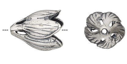 Antiqued Sterling Silver Flower Bead Cap, 13x11mm, 1 pc