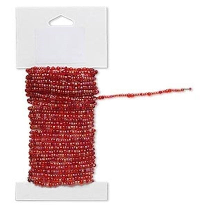 Beaded Wire, Pre-Strung Glass Seed Beads on Brass Wire, 15 Feet