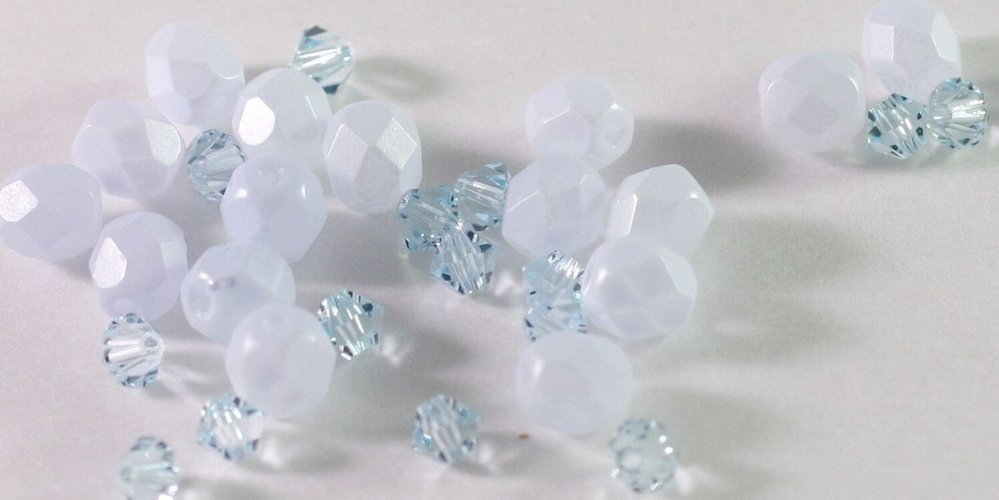 Czech Fire-Polished & Swarovski Crystal Blue Bead Mix, 32 pcs
