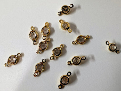 Gold Plated Brass Crystal Link Connectors with Swarovski Clear Crystals, 8mm, 12 pcs