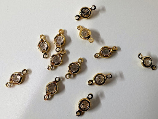 Gold Plated Brass Crystal Link Connectors with Swarovski Clear Crystals, 8mm, 12 pcs