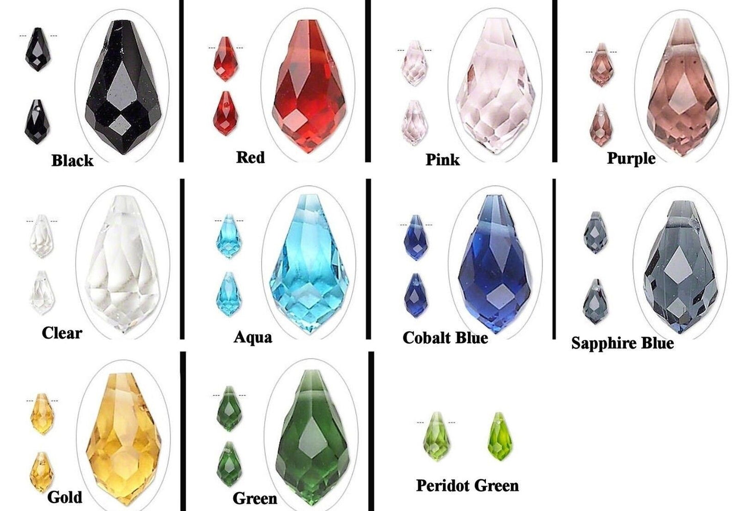 Crystal Glass Teardrop Beads, Faceted, 11x5.5mm, Top Drilled, 6 pcs