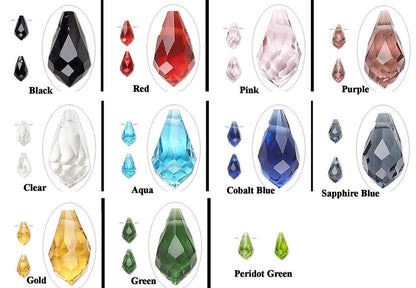 Crystal Glass Teardrop Beads, Faceted, 11x5.5mm, Top Drilled, 6 pcs