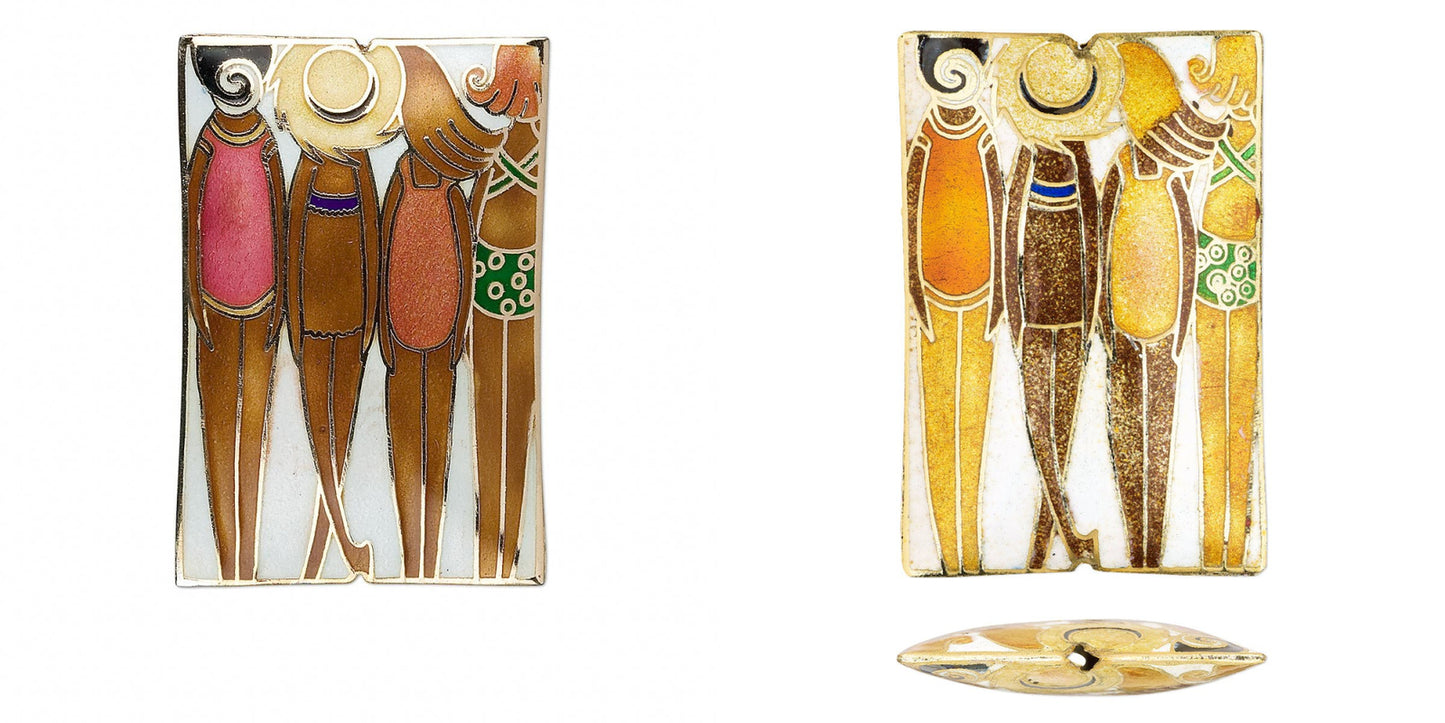 Cloisonné Beach Girls Focal Bead 59x40mm, 1 pc