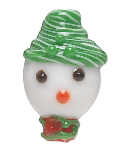 Lampwork Glass Snowman with Green Hat 18x12mm Beads, 2 pcs