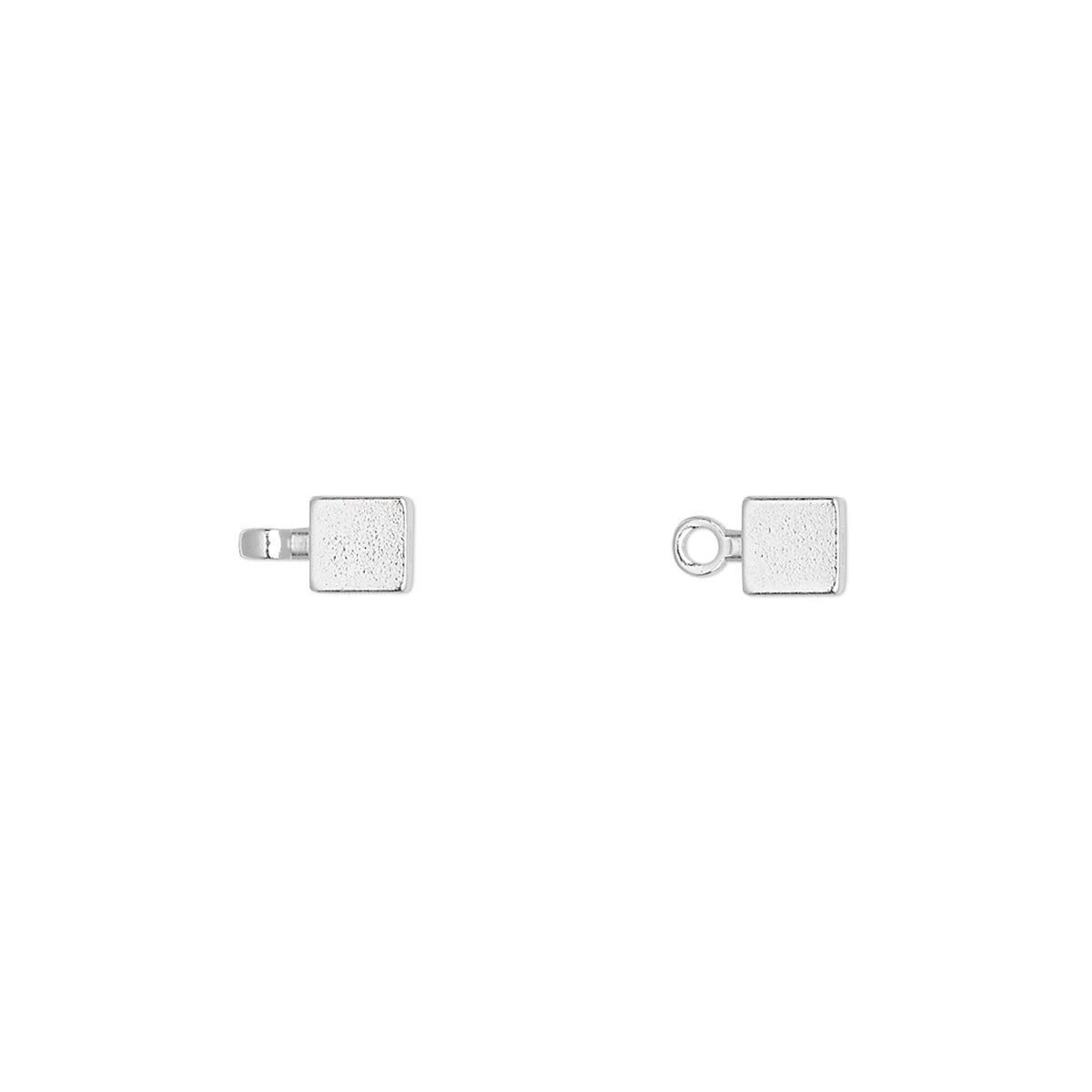 Silver Plated Brass Cube Memory Wire End Beads with Loop, 4x4mm, 12 pcs