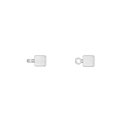 Silver Plated Brass Cube Memory Wire End Beads with Loop, 4x4mm, 12 pcs