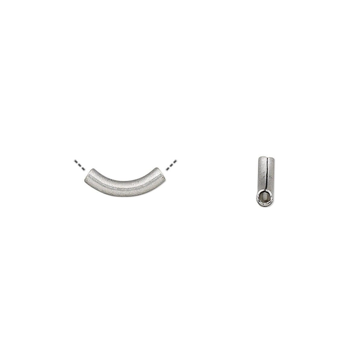 Brass 10x2mm Curved Tube Beads, Antiqued Silver Plated, 144 pcs