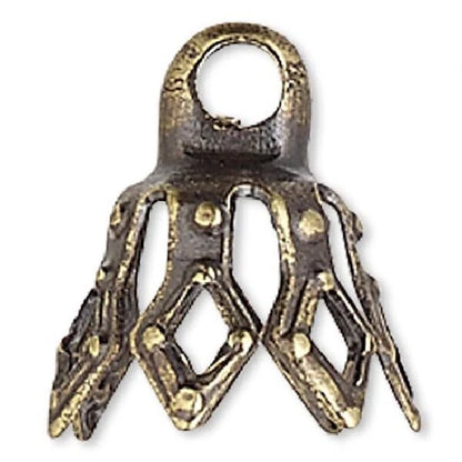 Antiqued Gold Brass Bell Bead Caps 7x5.5mm 7-Prong, Pkg of 100