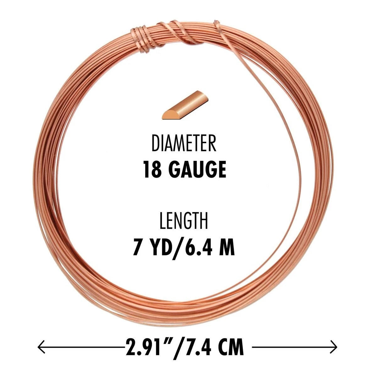 Non-Tarnish Copper Half Round Wire, 18 Gauge (1.02mm), 7 Yards