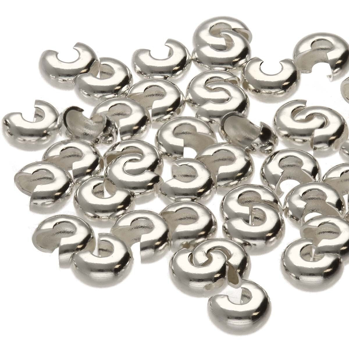 BeadSmith Silver Plated Brass Smooth Crimp Covers 4mm, 144 pcs