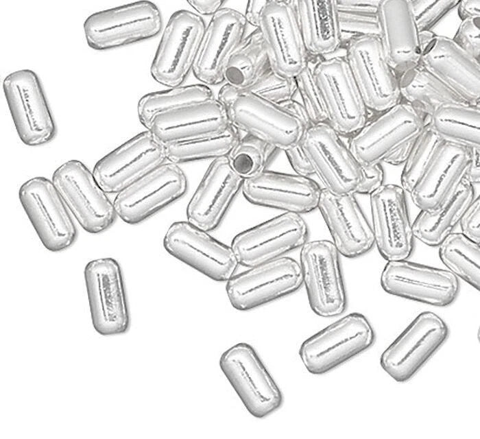 Silver Plated Brass 3x1.5mm Smooth Tube Capsule Beads, 100 pcs