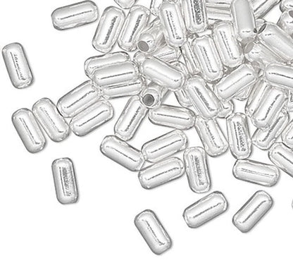 Silver Plated Brass 3x1.5mm Smooth Tube Capsule Beads, 100 pcs
