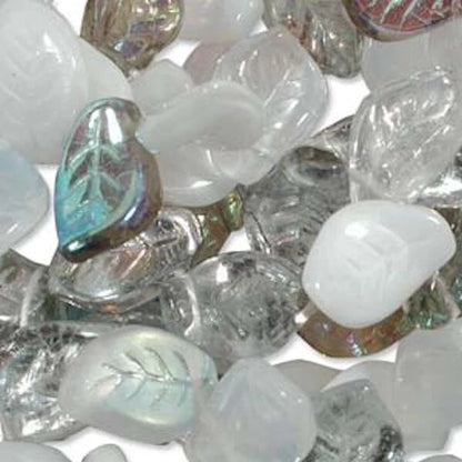 Czech Pressed Glass Wavy Leaf Beads, Winter Mix, 14x9x4mm, 1 Strand (approx. 50 pcs)