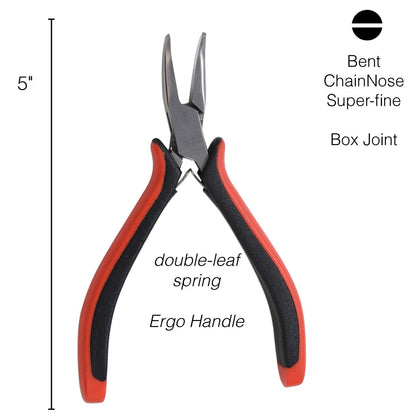 Super Fine Bent Nose Pliers, Ergonomic Grip, 1mm Tip, 5 Inch