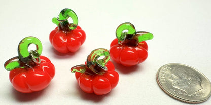 Lampwork Glass Pumpkin Charms, Orange & Green, 13-15mm, 4 pcs