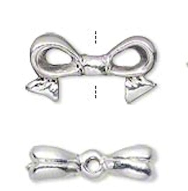 Silver Plated Pewter 3D Bow Topper Beads 16x9mm Fits 8mm Cube (4 pc)