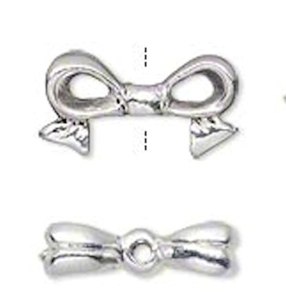 Silver Plated Pewter 3D Bow Topper Beads 16x9mm Fits 8mm Cube (4 pc)
