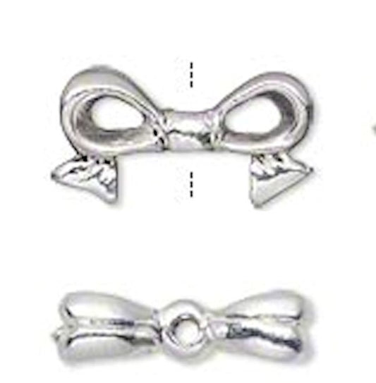 Silver Plated Pewter 3D Bow Topper Beads 16x9mm Fits 8mm Cube (4 pc)