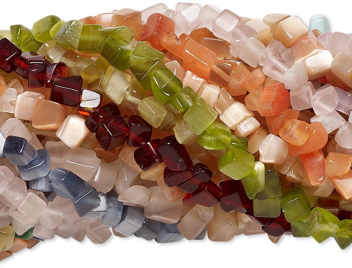 Cat's Eye Fiber Optic Glass Chip Bead Mix, Assorted Colors 3-6mm, 25 Strands