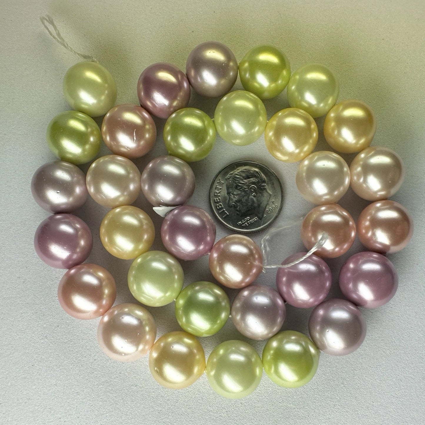 Multi Pastel Shell Pearl Round Beads, 12mm, 1 Strand (approx. 34)