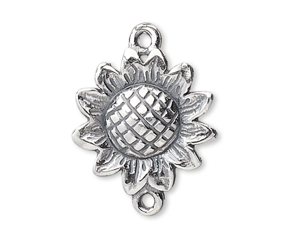 JBB Findings Sterling Silver 13mm Sunflower Link Connector with 2 Loops (1 pc)