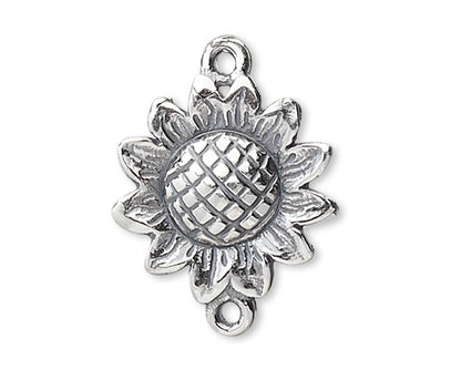 JBB Findings Sterling Silver 13mm Sunflower Link Connector with 2 Loops (1 pc)