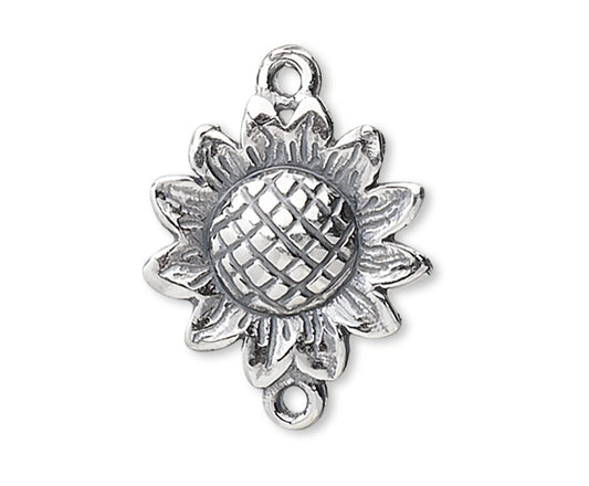 JBB Findings Sterling Silver 13mm Sunflower Link Connector with 2 Loops (1 pc)