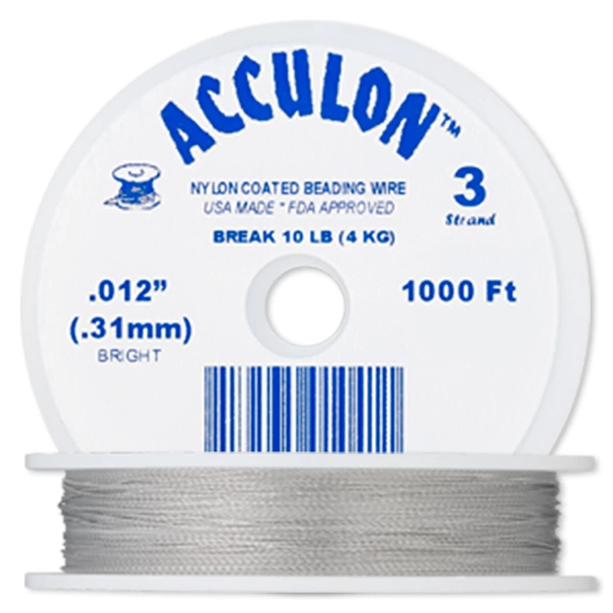 Acculon Clear Nylon-Coated Beading Wire 0.012" 3-Strand - 1000 ft Spool