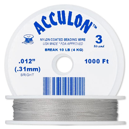 Acculon Clear Nylon-Coated Beading Wire 0.012" 3-Strand - 1000 ft Spool
