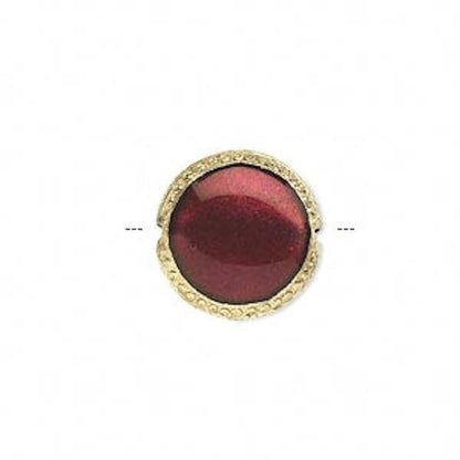 Deep Red Cloisonné Flat Round Beads 16mm, 4 pcs