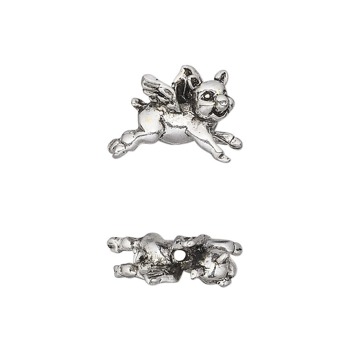 Antiqued Silver Plated Pewter 3D Flying Pig Beads 17x12mm (2 pc)