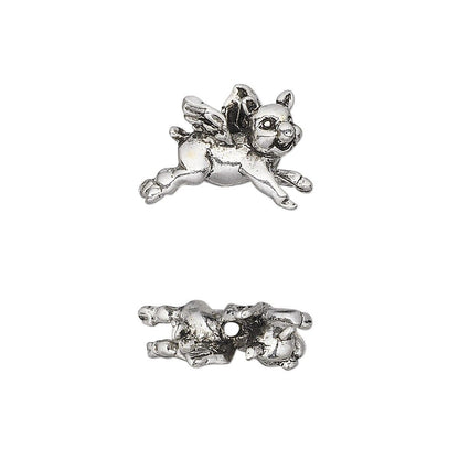Antiqued Silver Plated Pewter 3D Flying Pig Beads 17x12mm (2 pc)