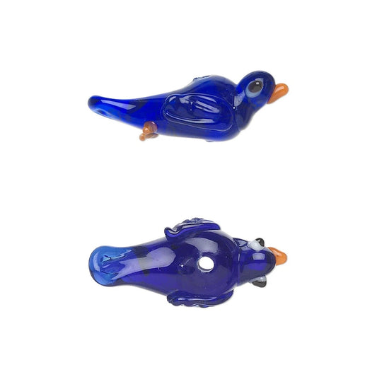 Lampwork Glass Bird Beads, Dark Blue, 6 pcs
