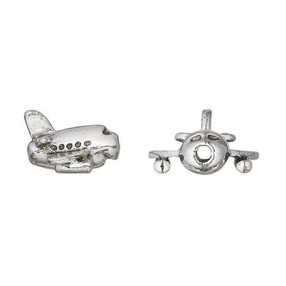 Antiqued Silver Plated Pewter 3D Airplane Beads, 17x14mm, 2 pcs