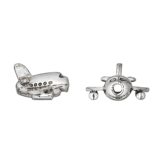 Antiqued Silver Plated Pewter 3D Airplane Beads, 17x14mm, 2 pcs