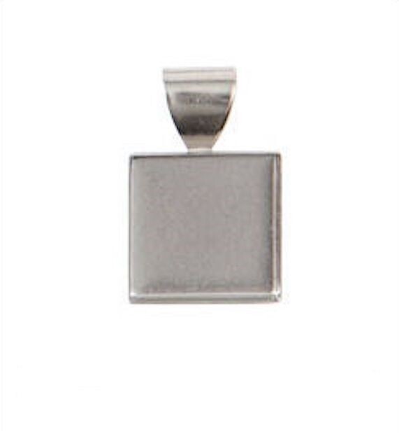 Nunn Design Silver Plated Brass Square Patera Bezel Pendants, 10mm, 5 pcs