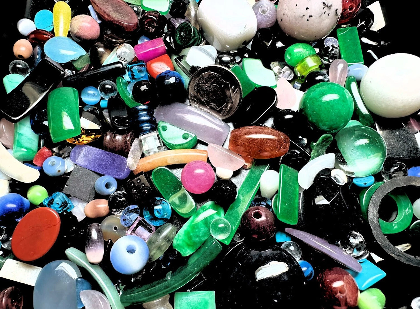 Gemstone & Glass Component Mix, Assorted Colors & Shapes, 1/2 lb (approx. 200–600 pcs)
