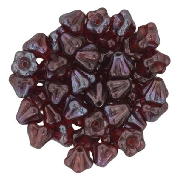 AB Siam Ruby Red Czech Glass Baby Bell Flower Beads 6x4mm, 50 pcs