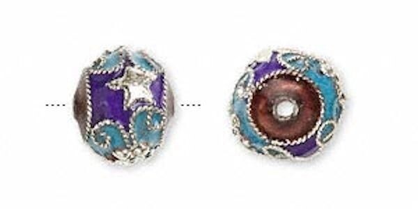 Turquoise Blue Cloisonné Star Drum Beads 12x10mm, 4 pcs