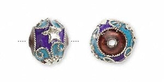 Turquoise Blue Cloisonné Star Drum Beads 12x10mm, 4 pcs